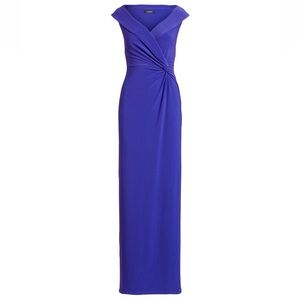 NWT Lauren Ralph Lauren Purple Jersey Off The Shoulder Column Gown Dress Size 0